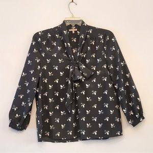 Juicy couture, rarely worn, black and white, long sleeve tie, blouse, size large